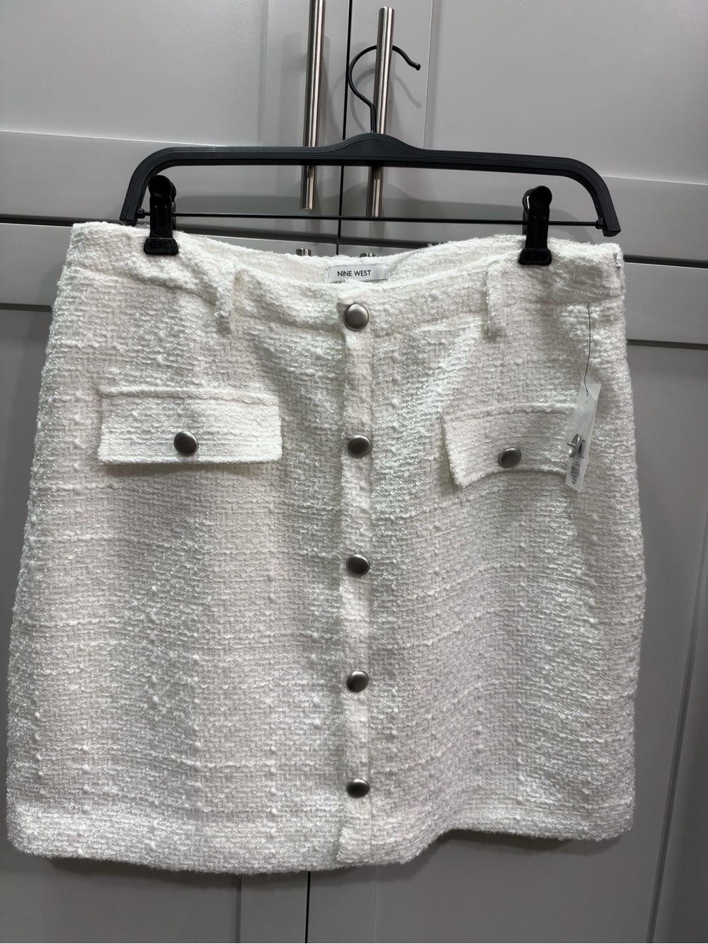 NWT Nine West White Tweed Button Front Mini Skirt Size L